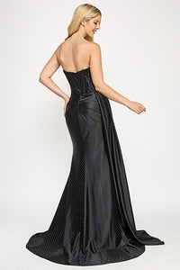 Wholesale Strapless Corset Gown with Rhinestone Sweetheart Neckline and High Slit By LAF8402
