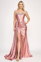Load image into Gallery viewer, Wholesale Strapless Corset Gown with Rhinestone Sweetheart Neckline and High Slit By LAF8402