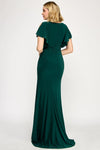 Cargar imagen en el visor de la galería, LAF8376 Wholesale Mother of the Bride Long Evening Gown with V-Neck Flutter Sleeves &amp; Slit - - Mother of the Bride Dress LAF