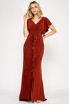 Cargar imagen en el visor de la galería, LAF8376 Wholesale Mother of the Bride Long Evening Gown with V-Neck Flutter Sleeves &amp; Slit - SIENNA - Mother of the Bride Dress LAF