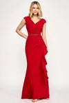 Cargar imagen en el visor de la galería, LAF8374 Wholesale Cap Sleeve Formal Gown with Beaded Waist &amp; Cascade Ruffle Evening Dress - RED - Long Formal Dress LAF