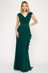 Load image into Gallery viewer, LAF8374 Wholesale Cap Sleeve Formal Gown with Beaded Waist &amp; Cascade Ruffle Evening Dress