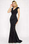 Load image into Gallery viewer, LAF8374 Wholesale Cap Sleeve Formal Gown with Beaded Waist &amp; Cascade Ruffle Evening Dress