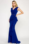 Load image into Gallery viewer, LAF8374 Wholesale Cap Sleeve Formal Gown with Beaded Waist &amp; Cascade Ruffle Evening Dress