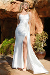 Cargar imagen en el visor de la galería, LAF8464 Wholesale Ivory Satin Corset Wedding Dress with Cowl Neckline High Slit &amp; Lace-Up Back - IVORY - Wedding Dress LAF
