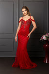 Cargar imagen en el visor de la galería, LA8259 Wholesale Off-Shoulder Sheath Prom Evening Gown with Deep V-Neckline &amp; Sweep Train - RED - Long Prom Dress LA Merchandise