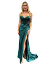 Load image into Gallery viewer, LAHTL3048L Wholesale Satin Beaded Corset Prom Dress with High Slit Lace-Up Back &amp; Sweep Train - HUNTER GREEN - Long Formal Dress LAH