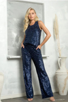 Load image into Gallery viewer, Two-Piece Formal Sleeveless Sequined Pant Suit By LA Merchandise LAV3474 - - Pant Suit LAV