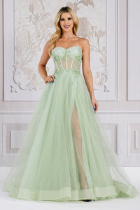 LA Merchandise LAA7042 A-line Sheer Bodice Pageant Gown
