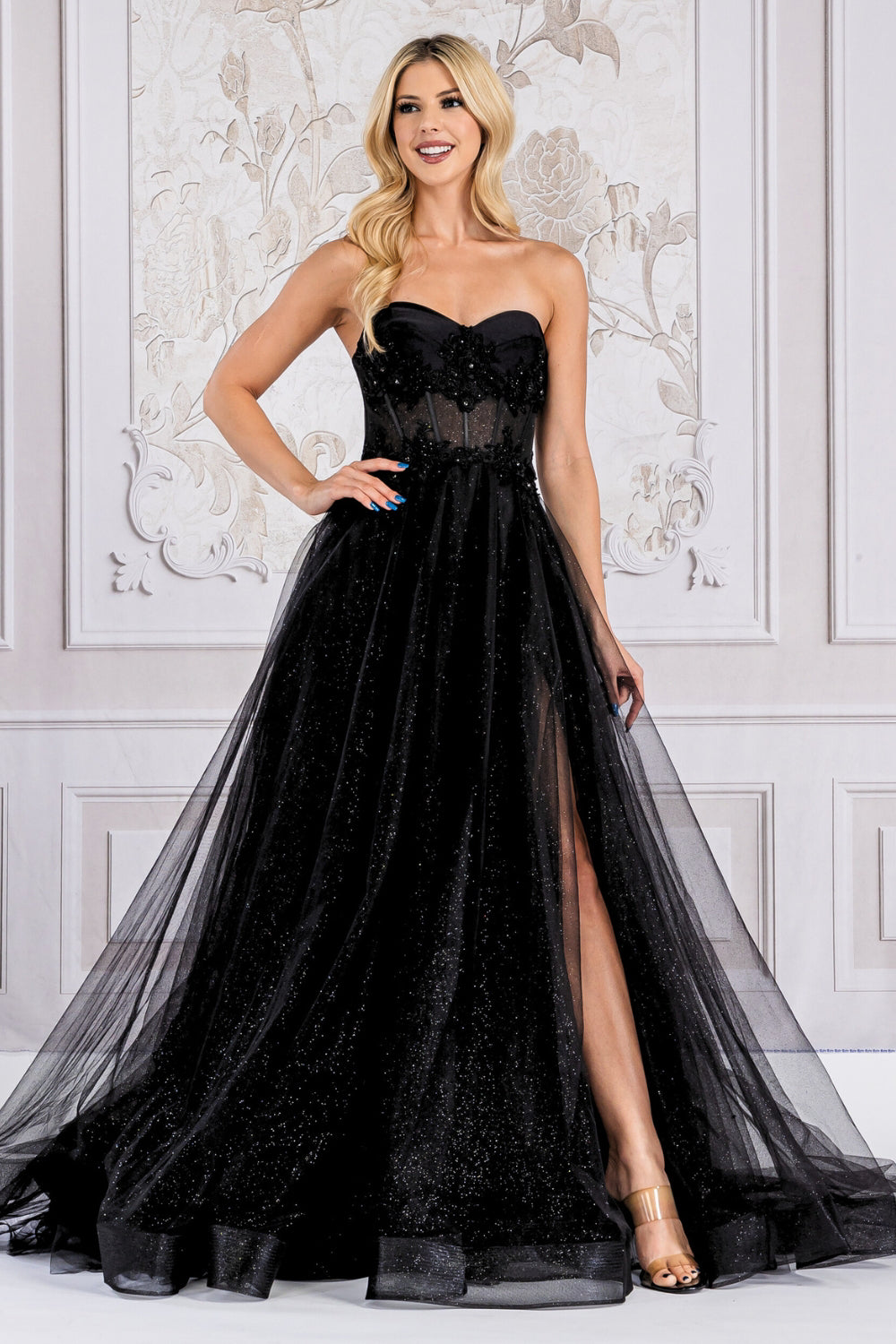 LA Merchandise LAA7042 A-line Sheer Bodice Pageant Gown