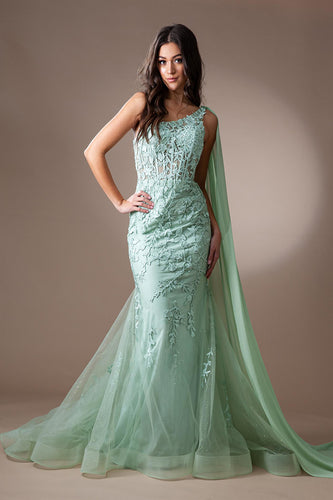 LA Merchandise LAA7048 One Shoulder Lace Applique Prom Formal Gown
