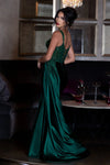 Cargar imagen en el visor de la galería, LAF8478 Wholesale Beaded Corset Satin Prom Evening Gown with High Slit &amp; Side Drape Train - - Long Prom Dress LAF