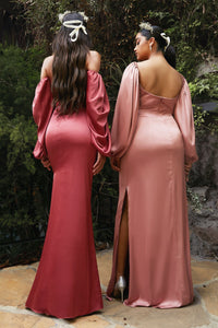 LA Merchandise LAR7482 Long Sleeve Bridesmaids Simple Long Dress