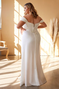 LA Merchandise LAR7484B Corset Bone Off Shoulder Slit Wedding Dress - - LA Merchandise