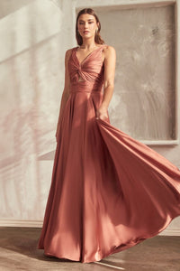 LA Merchandise LAR7497 Ruched Bodice Bridesmaids Flowy Long Gown