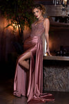 Cargar imagen en el visor de la galería, LAF8478 Wholesale Beaded Corset Satin Prom Evening Gown with High Slit &amp; Side Drape Train - MAUVE - Long Prom Dress LAF