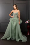 Load image into Gallery viewer, LA8257 Wholesale Strapless Sweetheart Beaded Sheath Evening Gown with Dramatic Tulle Overskirt - SAGE - Long Prom Dress LA Merchandise