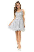 Load image into Gallery viewer, Sleeveless Illusion Neck Embroidered Short Dress with Tulle Skirt for Parties By LAF8101