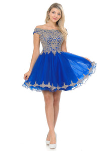 Off-Shoulder Embroidered Bodice Short Tulle Dress with Scalloped Neckline for Special Events By LAF8124