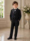 Load image into Gallery viewer, Boys Black Formal Tailcoat Tuxedo Set with Satin Trim By La Merchandise LA8209