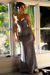 Load image into Gallery viewer, Wholesale Off Shoulder Beaded Sheath Corset Formal Dress with Crystal Embellishments by LAF8363 - CHARCOAL - Dresses LAF