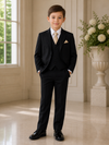 Load image into Gallery viewer, Boys Black 5-Piece Dress Suit with Gold Tie and Pocket Square SS8225 - BLACK - Boys suits LA MERCHANDISES