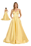 Load image into Gallery viewer, La Merchandise LAY8358 V-Neck Spaghetti Straps Long Simple A-Line Gown - Yellow - LAY