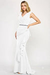 Load image into Gallery viewer, LAF8374 Wholesale Ivory Cap Sleeve Wedding Dress with Beaded Waist Pleated Bodice Side Ruffle