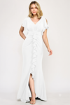 Load image into Gallery viewer, LAF8376 Wholesale Ivory Flutter Shoulder Sleeves Wedding Dress V-Neck with Ruched Waist &amp; Slit