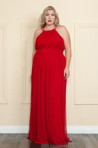 La Merchandise LAY8396 Halter Plus Size Ruched Bridesmaids Long Dress - - LA Merchandise