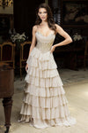 Load image into Gallery viewer, LAF8501 Wholesale Rhinestone Corset Tiered Ruffle A-Line Gown Sequin Bodice Formal Prom Dress