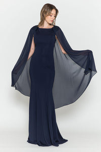 Simple Cap Sleeve Engagement Gown - LAY8566 - Navy Blue - LA Merchandise
