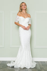 La Merchandise LAY8596 Long Prom Off the Shoulder Mermaid Lace Dress - OFF WHITE/IVORY - LA Merchandise