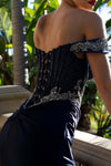 Load image into Gallery viewer, Wholesale Off Shoulder Beaded Corset Evening Gown with High Slit Fitted Formal Dress by LAF8485 - - Dresses LAF
