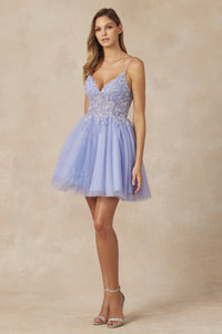 La Merchandise LAT863 Spaghetti Straps A-line Prom Short Dress - LIGHT BLUE - LA Merchandise