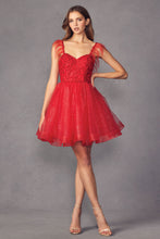 Load image into Gallery viewer, La Merchandise LAT881 Feather Straps Short Cocktail A-line Dress - RED - LA Merchandise