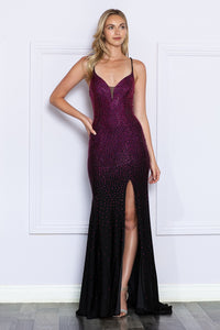 La Merchandise LAY8892 Sexy Open Back Bodycon Prom Dress with Slit - BLACK/HOT PINK - LA Merchandise