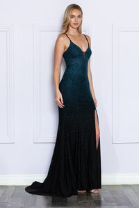 La Merchandise LAY8892 Sexy Open Back Bodycon Prom Dress with Slit - BLACK/TURQUOISE - LA Merchandise