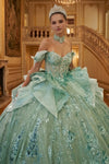 Load image into Gallery viewer, Wholesale Off-Shoulder Sweetheart Glitter Tulle Ball Gown with Floral Appliqué and Bow Back by LA313 - - Quinceanera Dress LA Merchandise