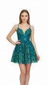 Load image into Gallery viewer, LAHTS3021L Emerald Wholesale Floral A-Line Homecoming Dress Sequin V-Neckline Short Party Dress