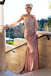 Load image into Gallery viewer, LAF8479 Wholesale Crystal Beaded Corset Satin Prom Dress with High Slit Lace-Up Back &amp; Sweep Train - MAUVE - Long Prom Dress LAF