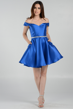 Load image into Gallery viewer, La Merchandise LAY7948 Simple Off Shoulders Mikado Short Prom Dress - Royal - LA Merchandise