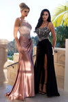 Load image into Gallery viewer, LAF8479 Wholesale Crystal Beaded Corset Satin Prom Dress with High Slit Lace-Up Back &amp; Sweep Train - - Long Prom Dress LAF