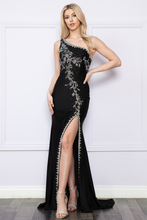Load image into Gallery viewer, LA Merchandise LAY9136 One Shoulder Fitted Rhinestone Evening Gown - BLACK - LA Merchandise