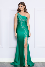 Load image into Gallery viewer, LA Merchandise LAY9136 One Shoulder Fitted Rhinestone Evening Gown - EMERALD - LA Merchandise