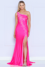 Load image into Gallery viewer, LA Merchandise LAY9136 One Shoulder Fitted Rhinestone Evening Gown - HOT PINK - LA Merchandise