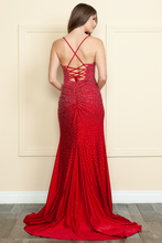 Load image into Gallery viewer, LA Merchandise LAY9144 Ruched V-Neck Rhinestone Evening Prom Gown - - LA Merchandise