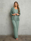Load image into Gallery viewer, Wholesale Three-Piece Chiffon Pant Set with Wide-Leg Pants Formal Outfit by LAV3483 - Eucalyptus - Mother of the Bride Dresses LAV