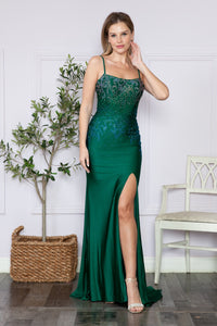 LA Merchandise LAY9264 Corset Back Rhinestones Prom Fitted Long Gown - EMERALD GREEN - LA Merchandise