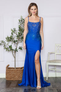 LA Merchandise LAY9264 Corset Back Rhinestones Prom Fitted Long Gown - ROYAL BLUE - LA Merchandise